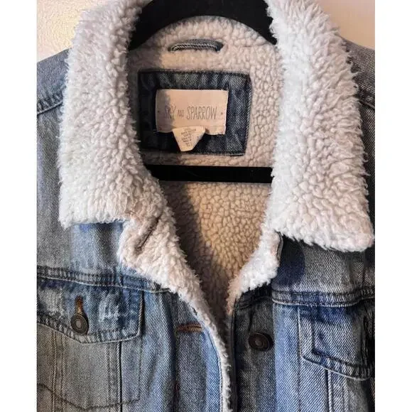 Sky and Sparrow Blue Denim Trucker Jacket with White Sherpa Lining XL - Picture 5 of 6